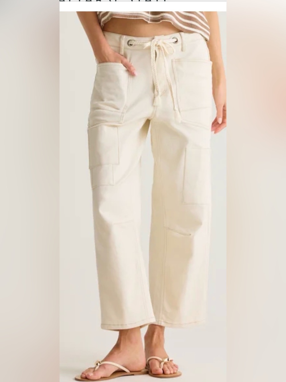 Altar'd State Cream Drawstring Barrel Utility Jeans Size Small - Picture 2 of 9